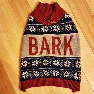 Vibrant Life "Bark" Dog Sweater Size Medium M Red Blue Grey Argyle Holiday EUC